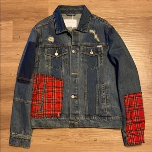 Ovadia & Sons Men's Plaid Patch Denim Jacket